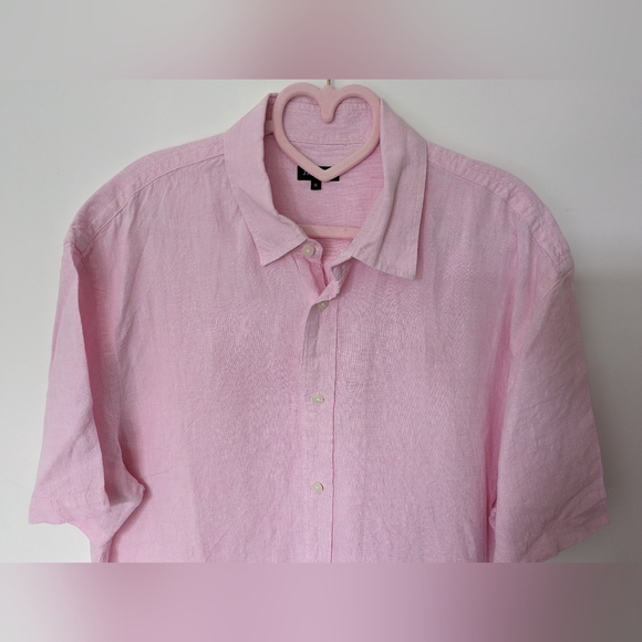 Jaeger Pink 100% Linen Summer Shirt Mens Size XL Short Sleeve - Picture 4 of 7
